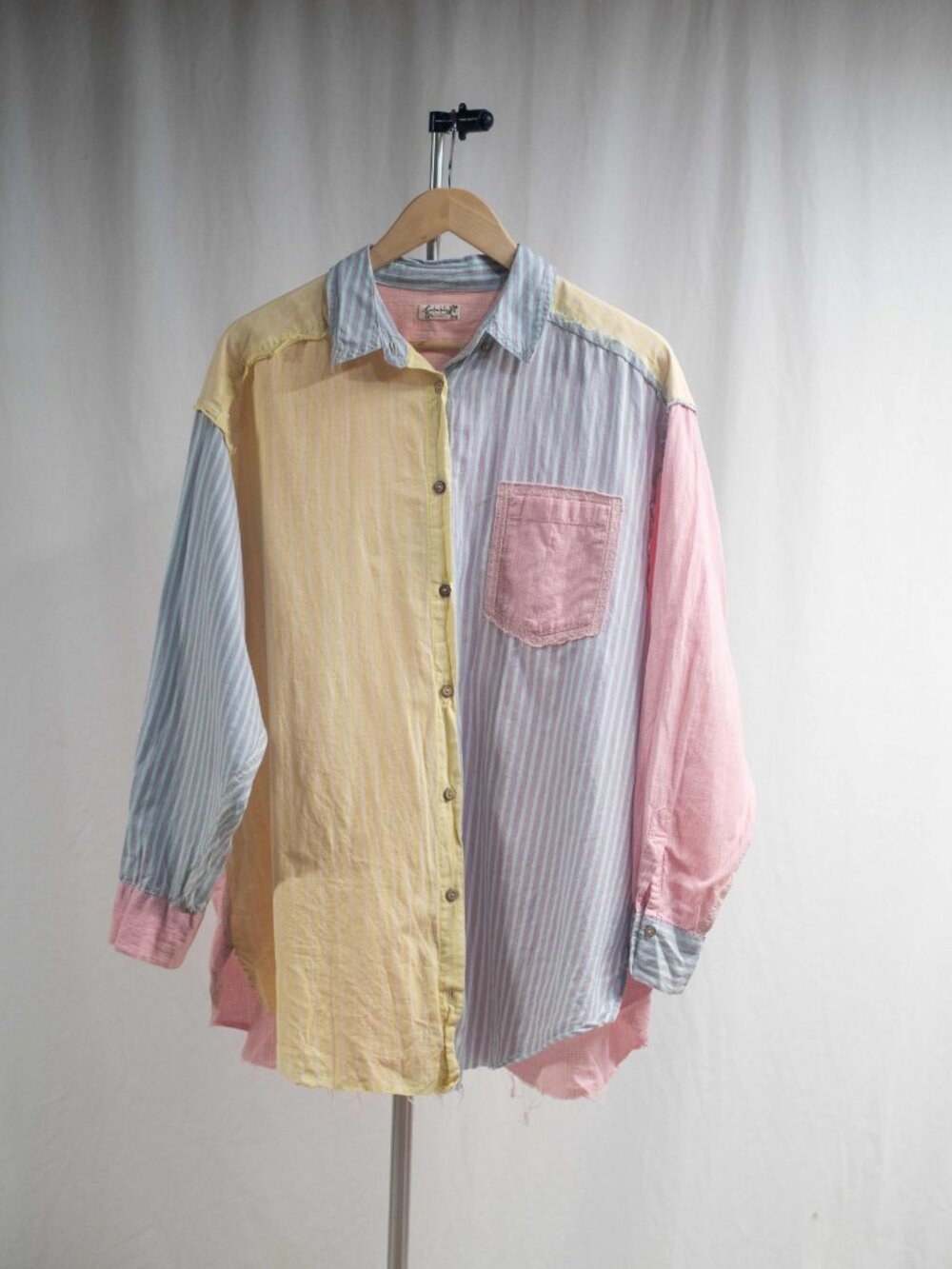 Free People Rags to Riches Pink Blue Striped Oversized Button Down - Picture 2 of 8
